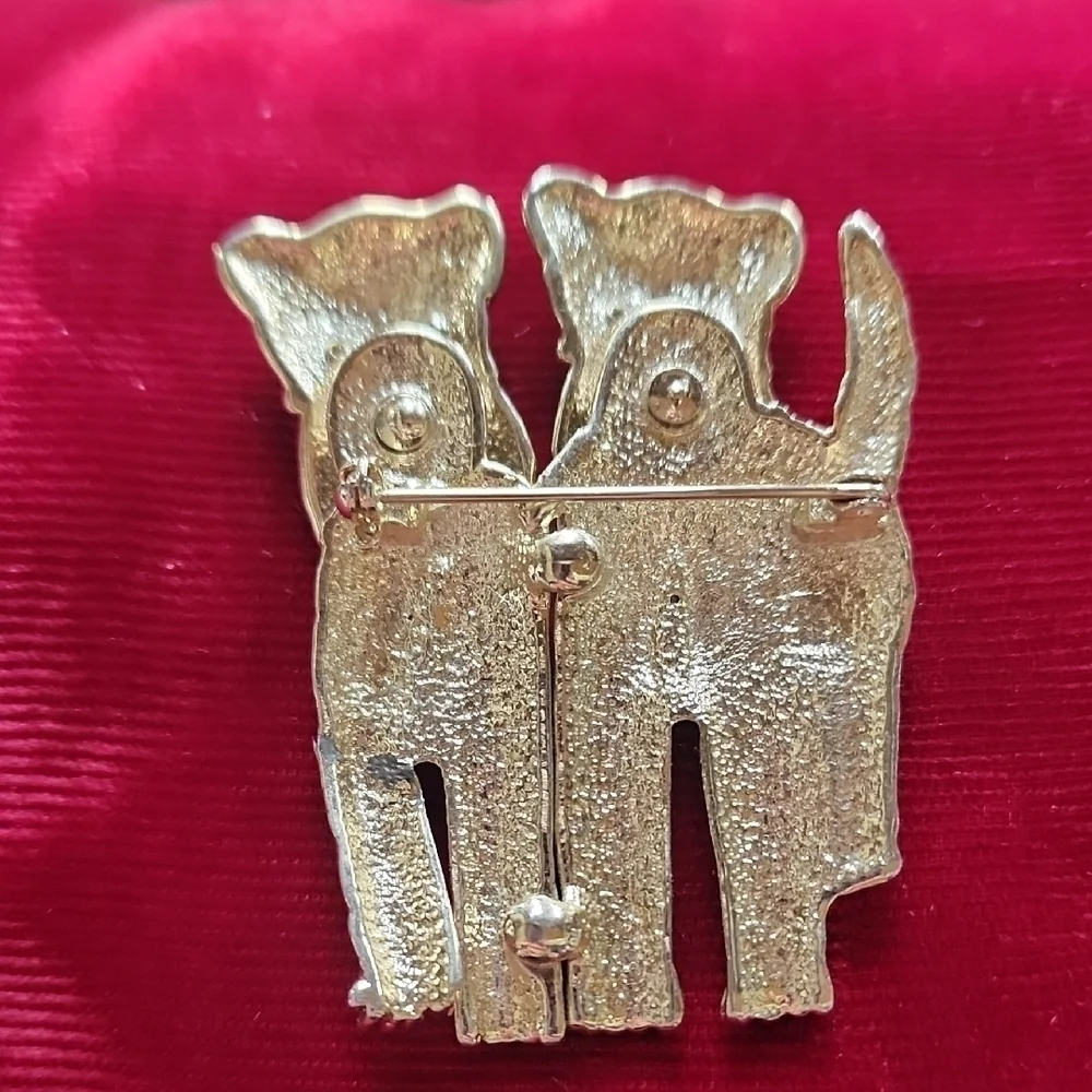 Gold Scottie Dog Brooch with Rhinestones